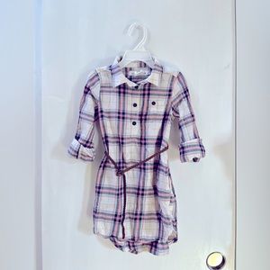 L.O.G.G. Kids Girls Size 5 White and Purple Plaid Button-Down Shirt Dress